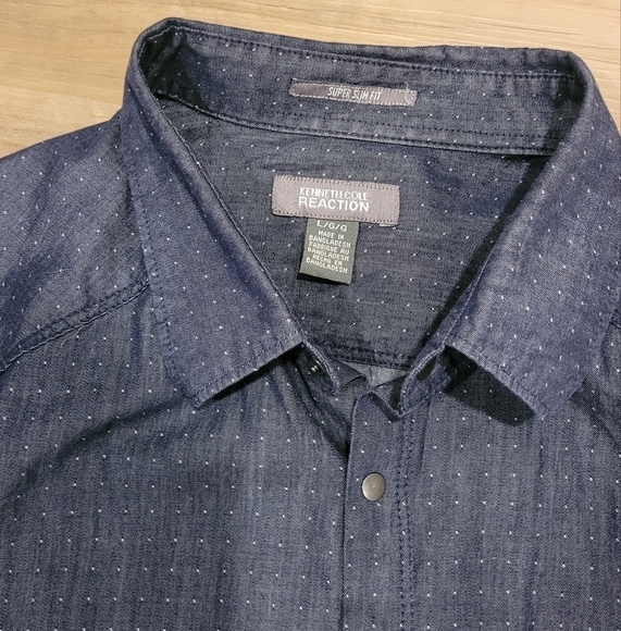 Kenneth Cole Reaction Mens Super Slim Fit Button Snap Dress Shirtsl Size Large - Picture 4 of 5